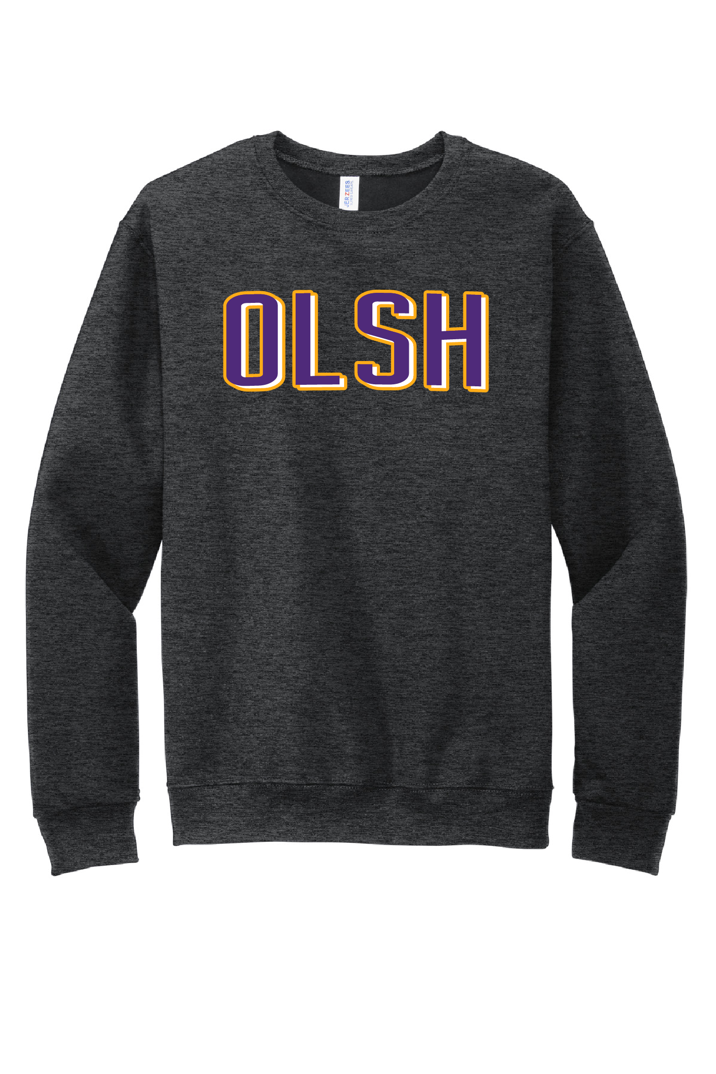 OLSH ADULT CREWNECK SWEATSHIRT - BLACK HEATHER WITH SHADOW DESIGN