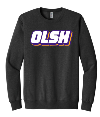 OLSH ADULT CREWNECK SWEATSHIRT - BLACK HEATHER OR GREY WITH OLSH BUBBLE DESIGN