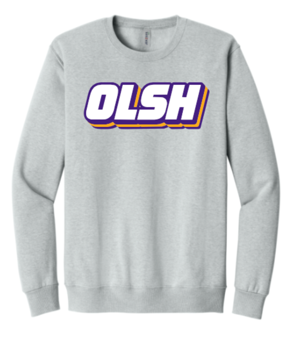 OLSH ADULT CREWNECK SWEATSHIRT - BLACK HEATHER OR GREY WITH OLSH BUBBLE DESIGN