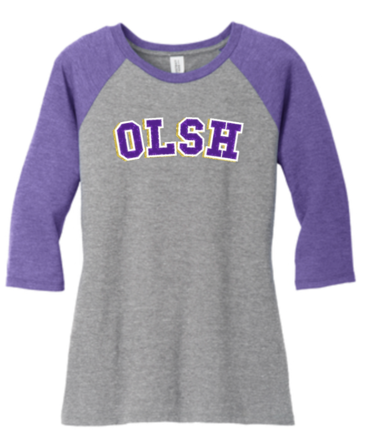 OLSH LADIES FIT TRI-BLEND 3/4 SLEEVE RAGLAN SHIRT - GLITTER DESIGN